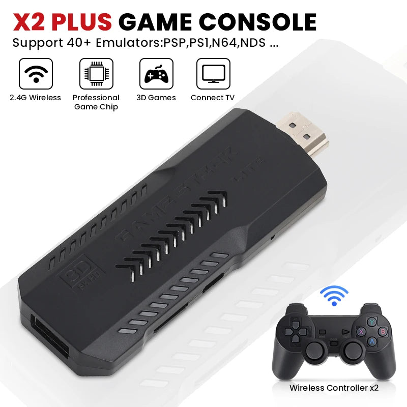 GD10 Plus Game Stick 4K HD Video Game Console 2.4G Double Wireless Controller Game Stick For N64/PSP/PS1/GBA