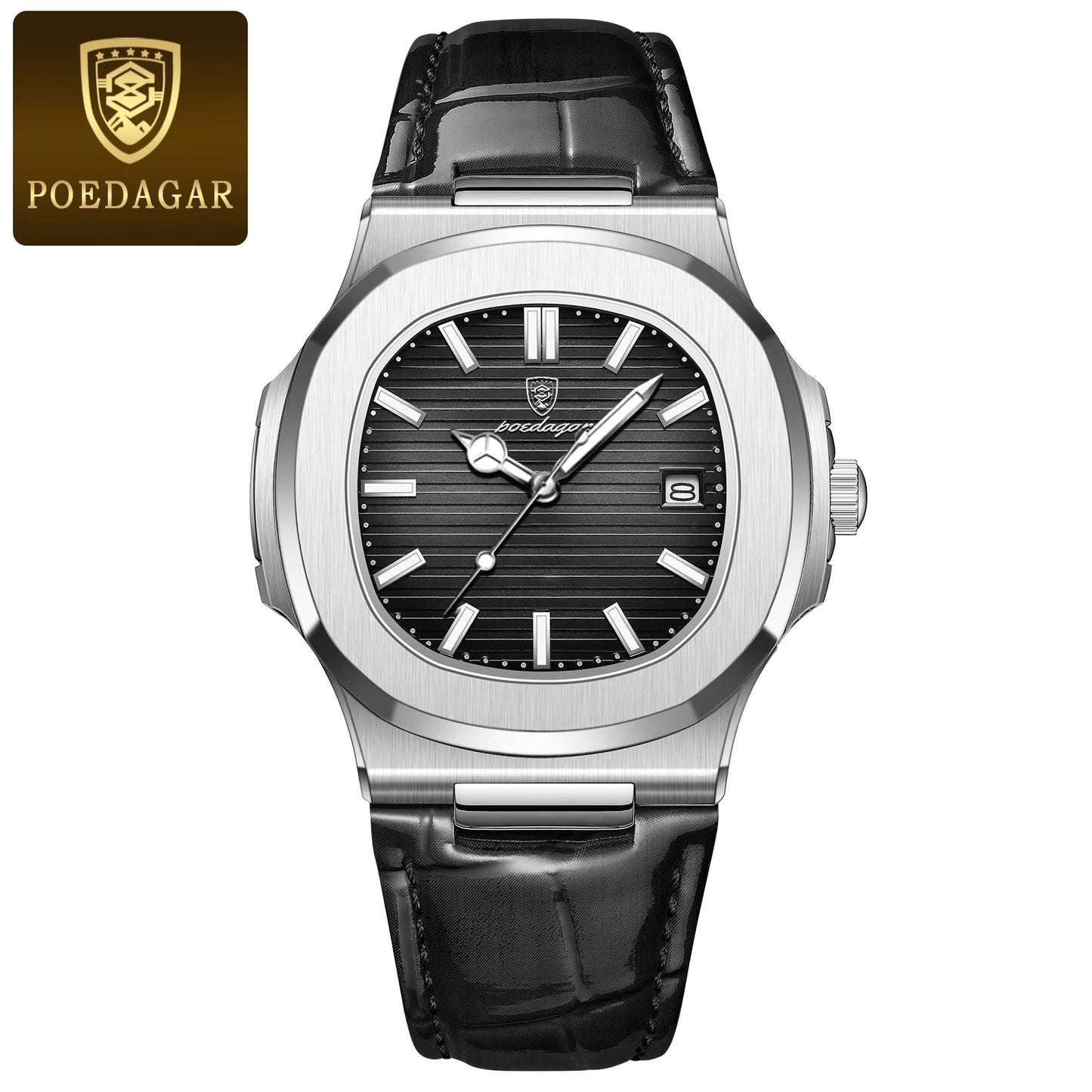 POEDAGAR Luxury Man Wristwatch Waterproof Luminous Date Leather Men's Watches Sports Square Men Watch Casual Quartz Male Clocks