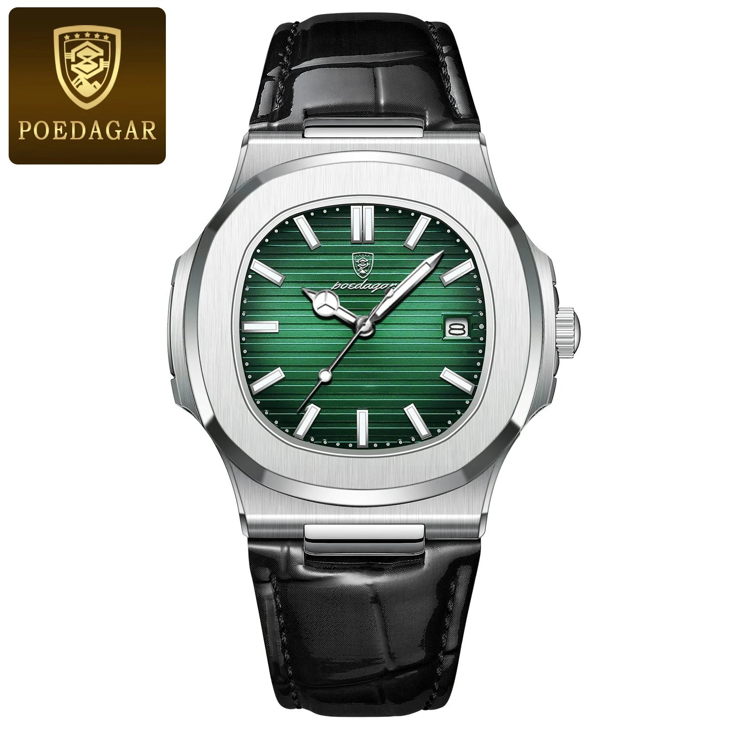 POEDAGAR Luxury Man Wristwatch Waterproof Luminous Date Leather Men's Watches Sports Square Men Watch Casual Quartz Male Clocks