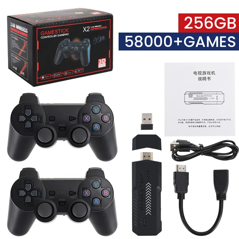 GD10 Plus Game Stick 4K HD Video Game Console 2.4G Double Wireless Controller Game Stick For N64/PSP/PS1/GBA